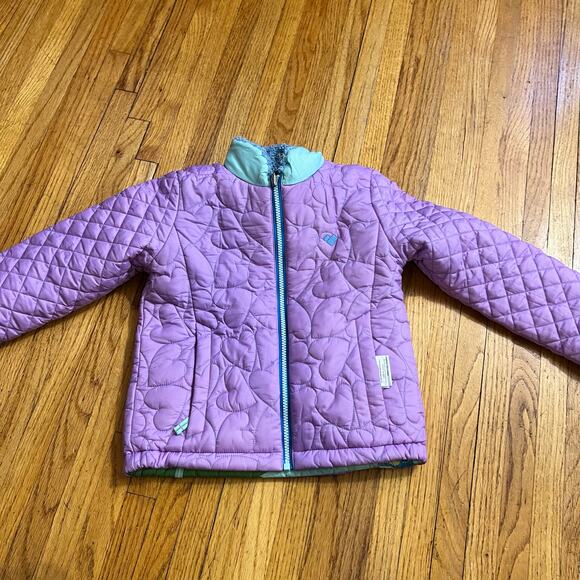 Obermeyer Jacket Girls Kids 5 Floral Purple Reversible Winter Coat - Picture 5 of 9